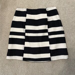 LOFT Black and Cream Striped Midi Skirt